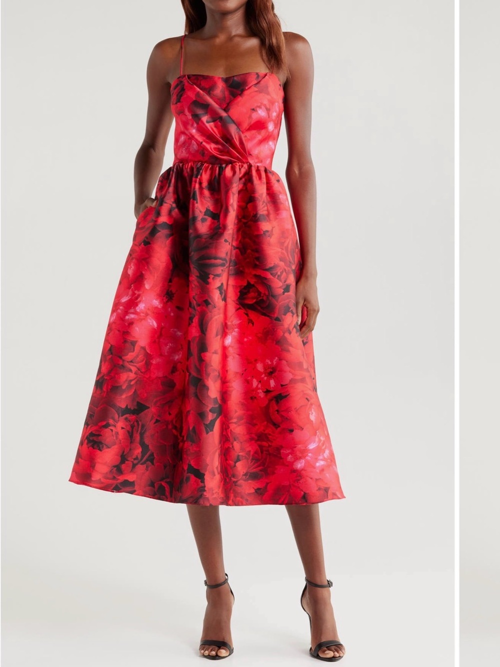 julia jordan Red Floral Midi Dress with Spaghetti Straps